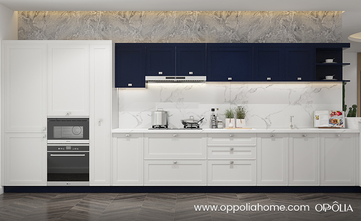 Navy and White Shaker Kitchen Cabinets