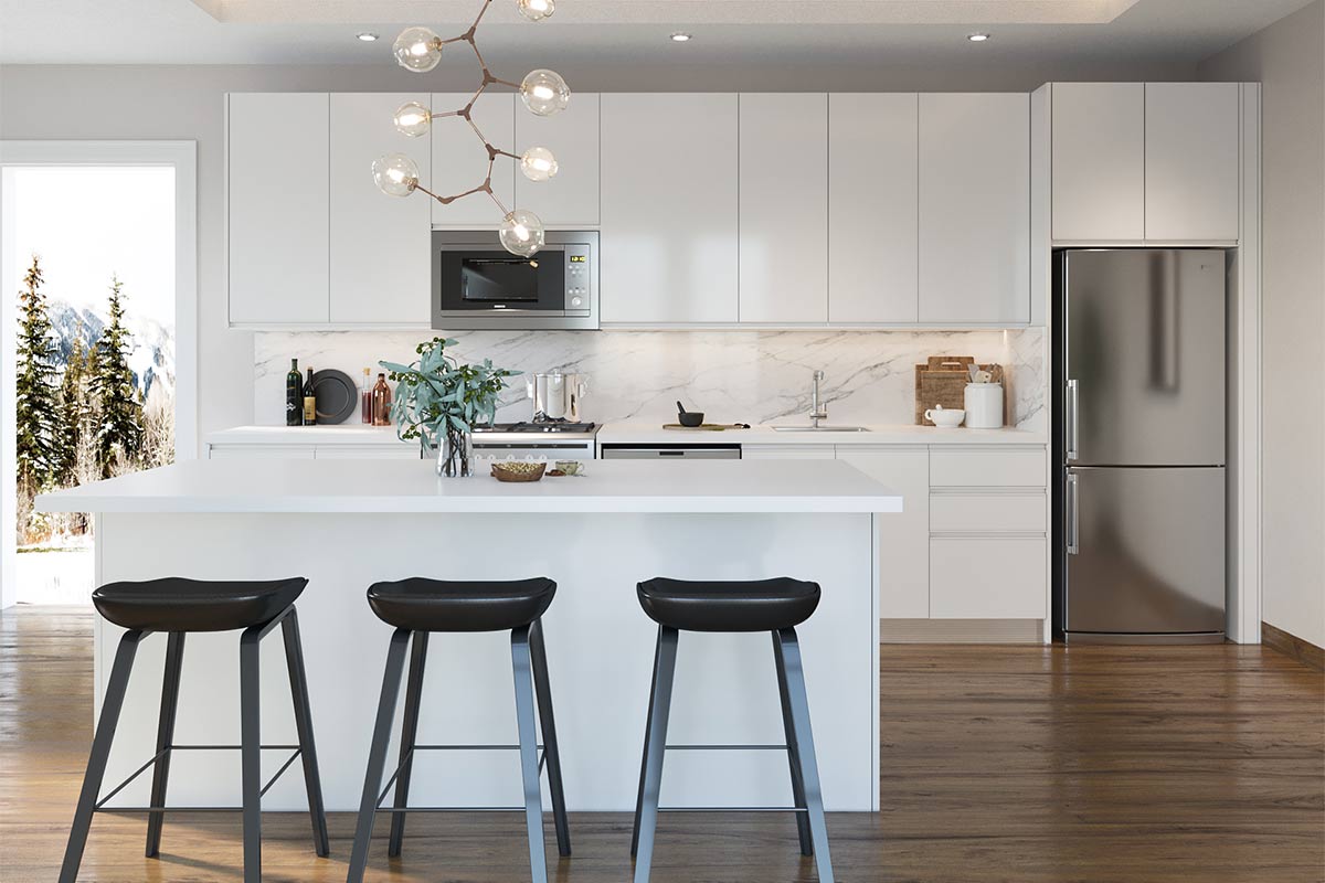 All White Kitchen Cabinets with Island