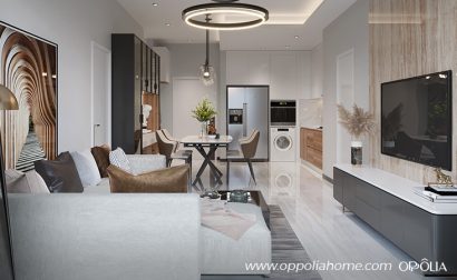 Matte White and Walnut Full Apartment Furniture
