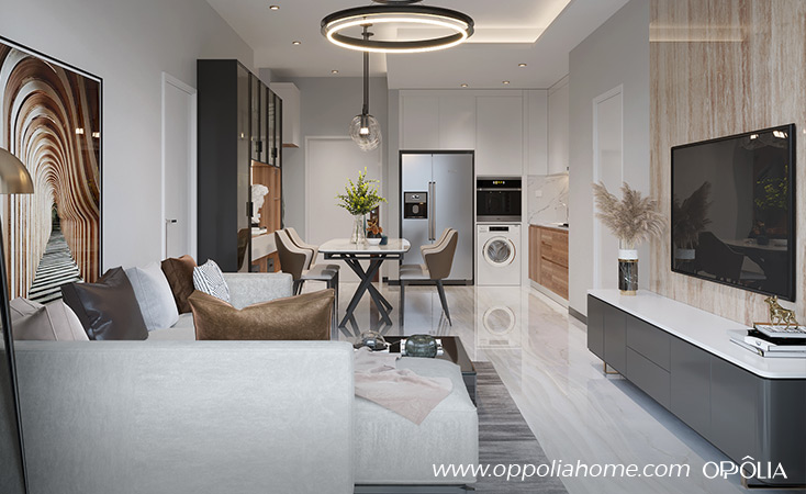 Matte White and Walnut Full Apartment Furniture