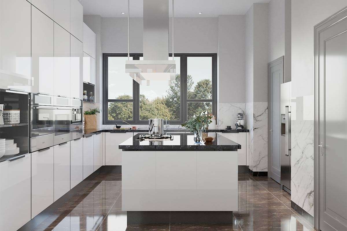 Custom Minimalist White Kitchen Cabinets