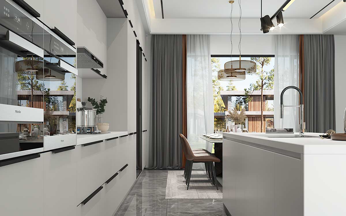 aluminum finger-pull kitchen cabinets