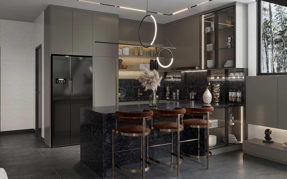 Dovetail Gray Cabinets Peninsula Kitchen Dovetail Gray Cabinets Peninsula Kitchen
