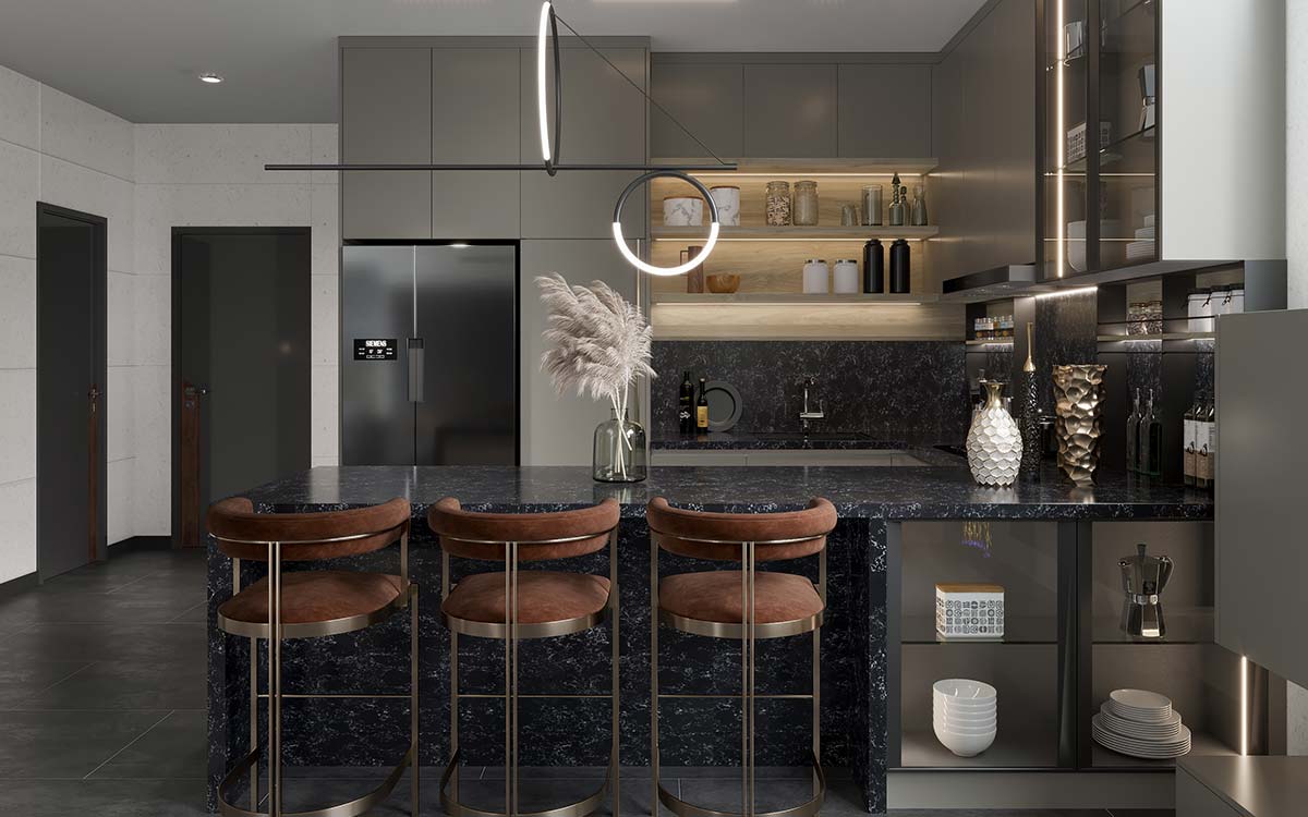 Dovetail Gray Cabinets Peninsula Kitchen Dovetail Gray Cabinets Peninsula Kitchen