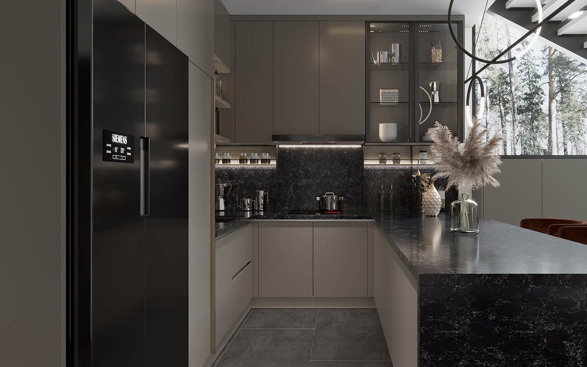 Dovetail Gray Cabinets Peninsula Kitchen Dovetail Gray Cabinets Peninsula Kitchen