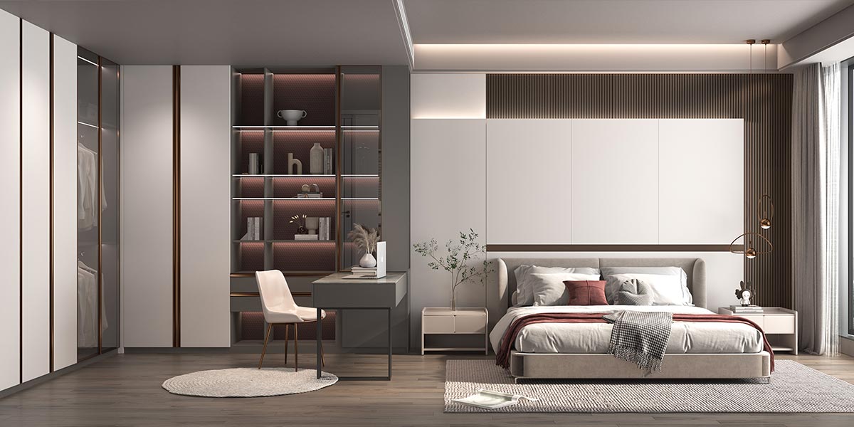 fitted l shaped wardrobe with desk