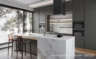 Charcoal Grey Kitchen Cabinets with White Island