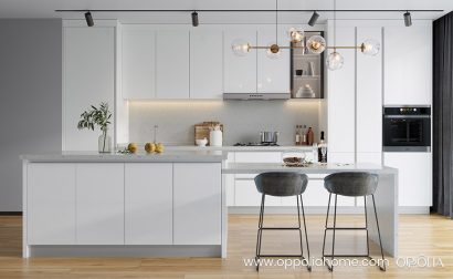 White Kitchen Cabinets with Island