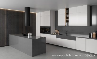 Painted White Kitchen with Grey Island