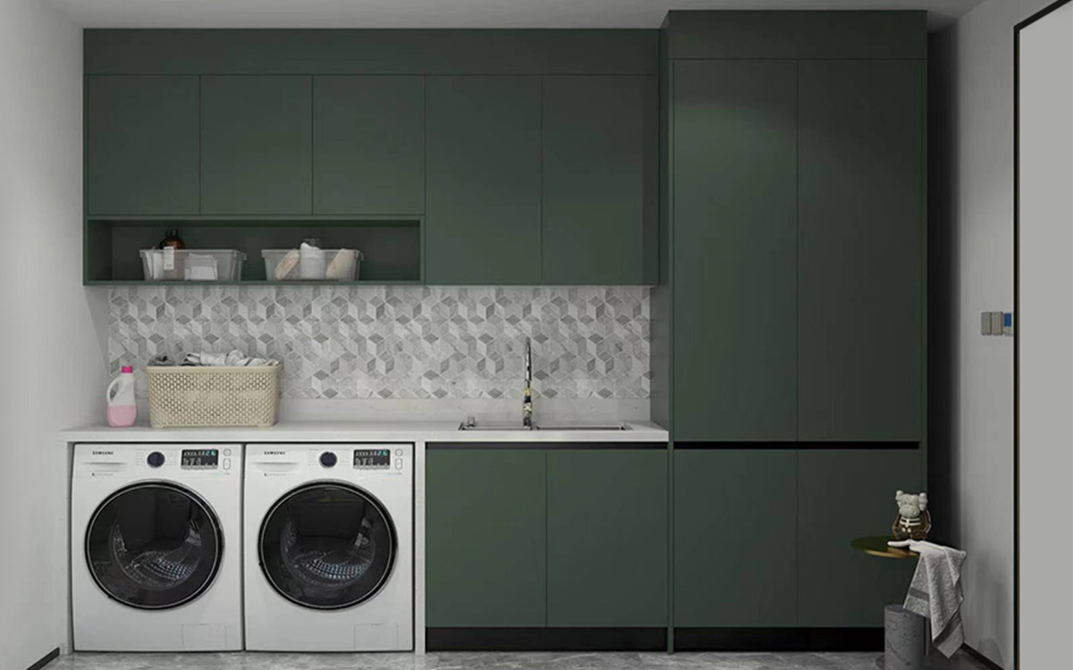 Dark Green Laundry Room Cabinets 