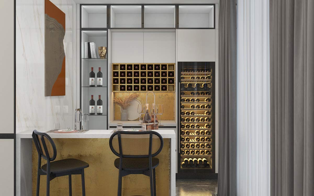 Custom Home Bar in White and Gold