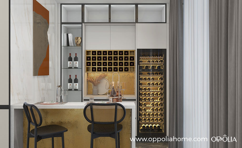 Custom Home Bar in White and Gold