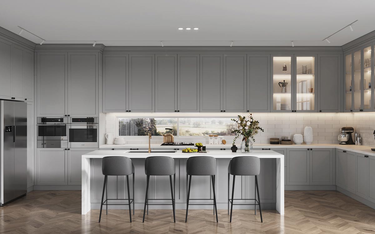 light grey flat pack kitchen