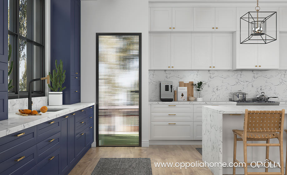 Two Tone Blue and White Kitchen Cabinets