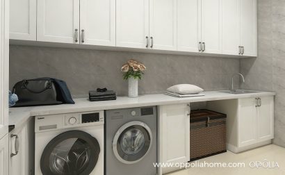 White Shaker Laundry Room Storage Cabinets