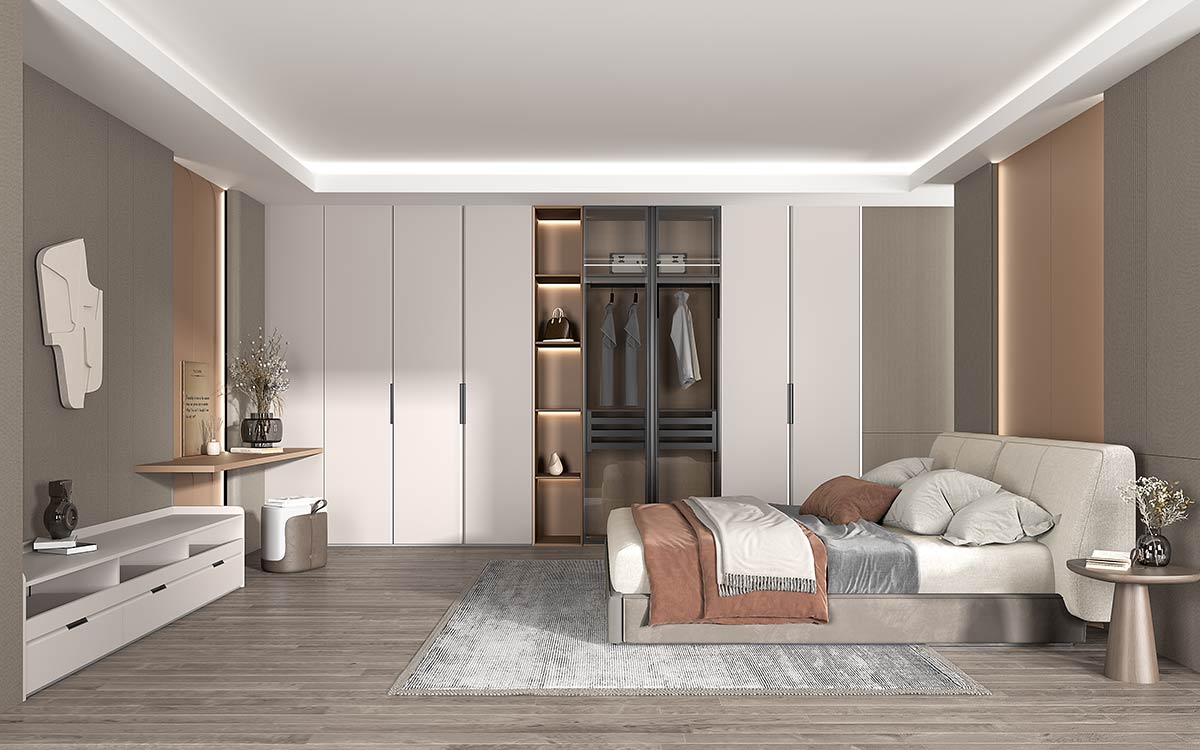 Cream Fitted Wardrobe with Rounded Door Edge