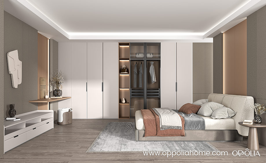 Cream Fitted Wardrobe with Rounded Door Edge