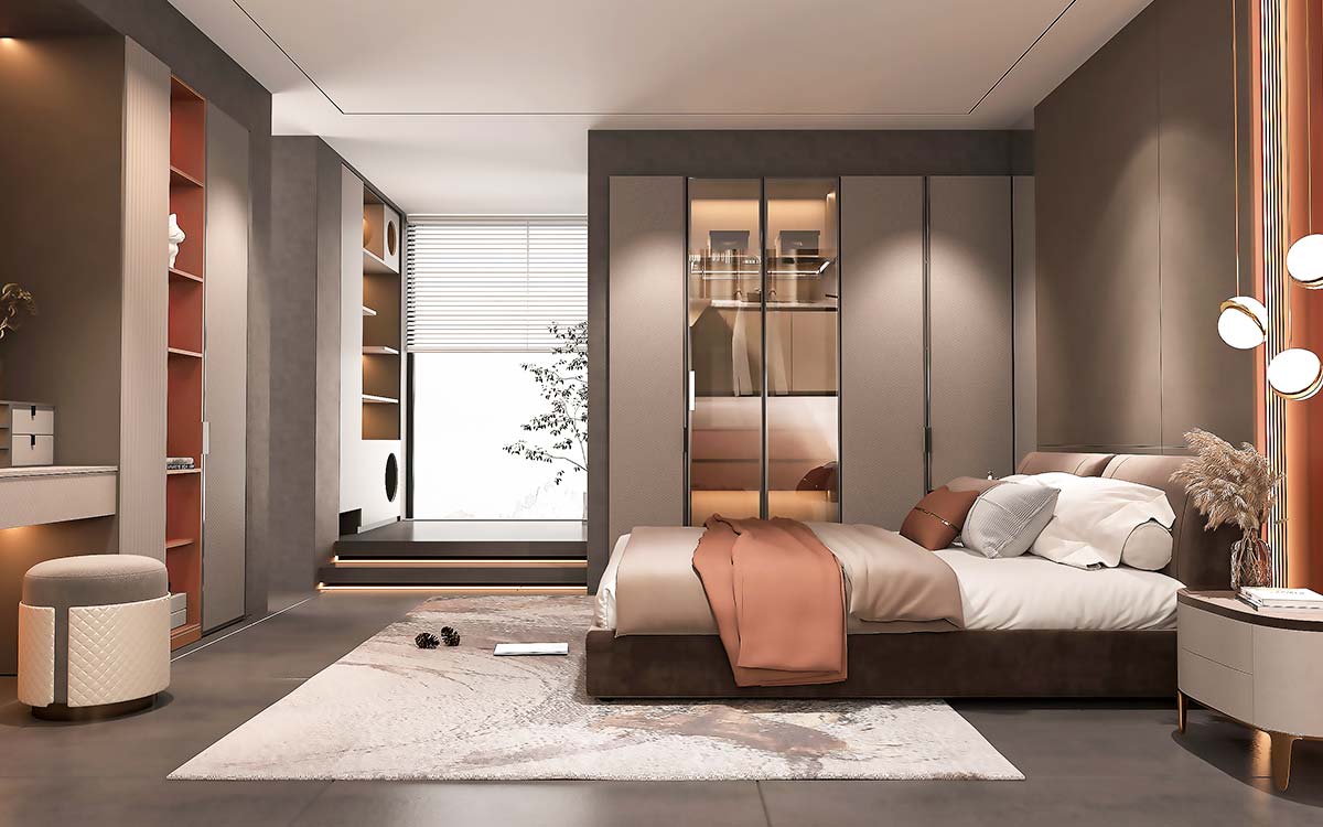 Dark Beige Textured Melamine Wardrobe
