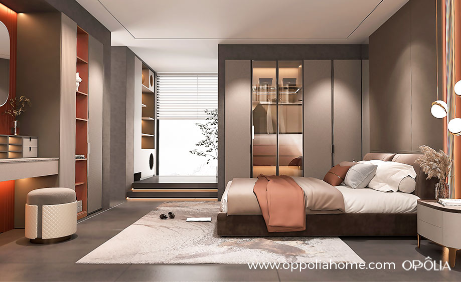 Melamine Wardrobe in Dark Beige Textured Finish