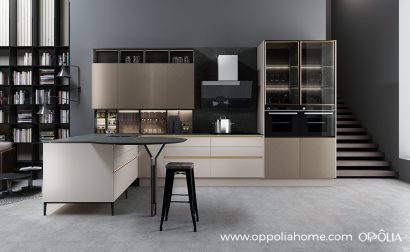 L-shaped Kitchen in Off White and Gold