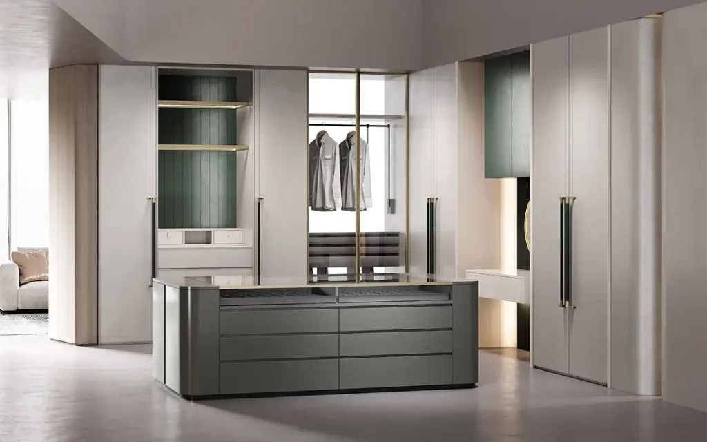 modern white and green wardrobe