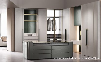 Off White and Green Walk in Wardrobe