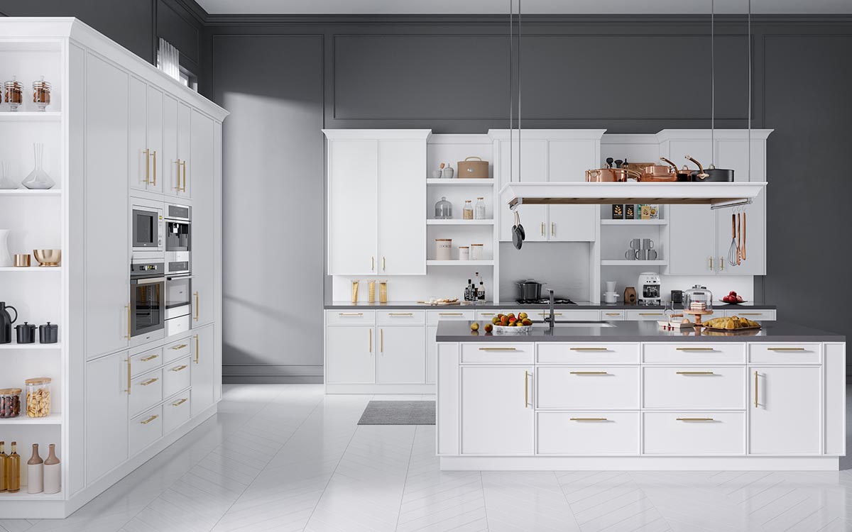 white flat pack kitchen