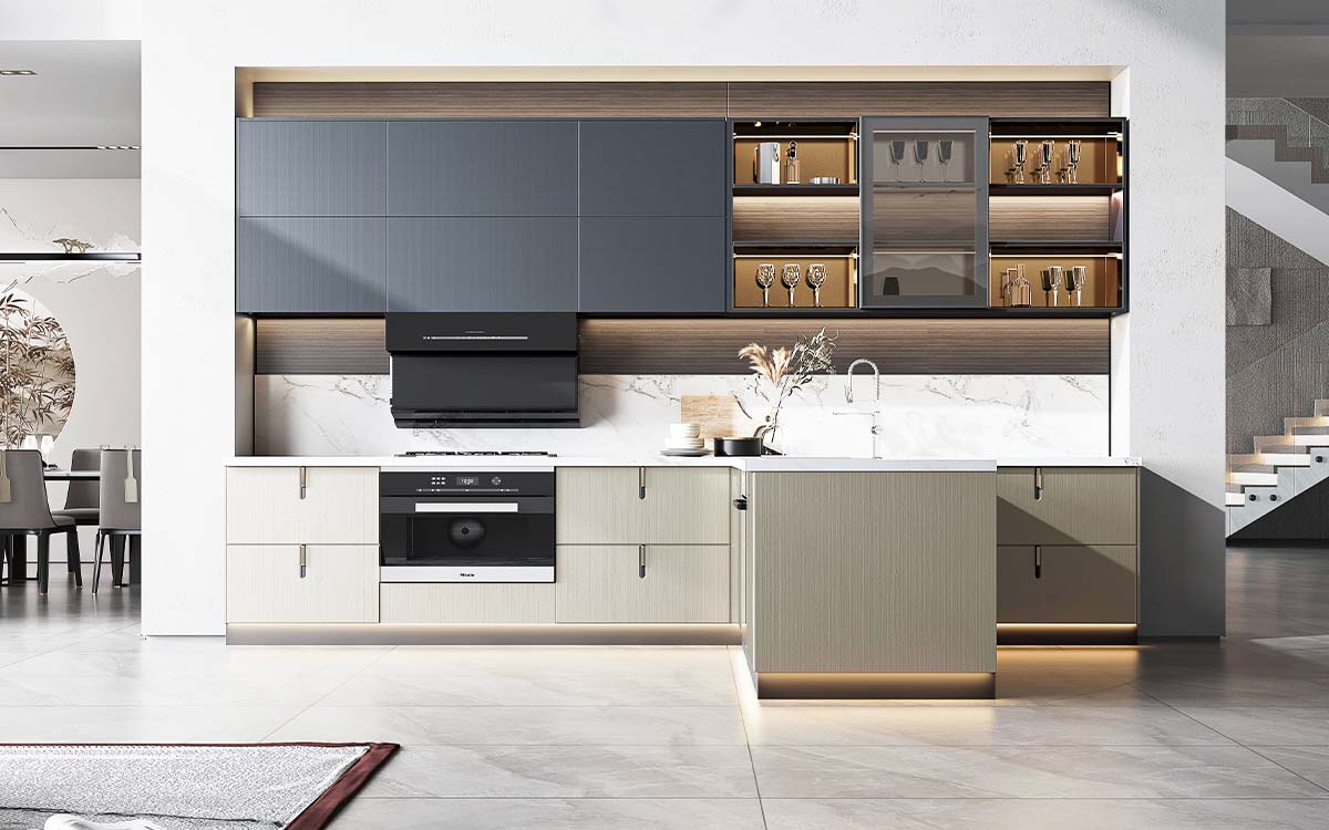Thermofoil Cabinets Kitchen in T Shaped Layout