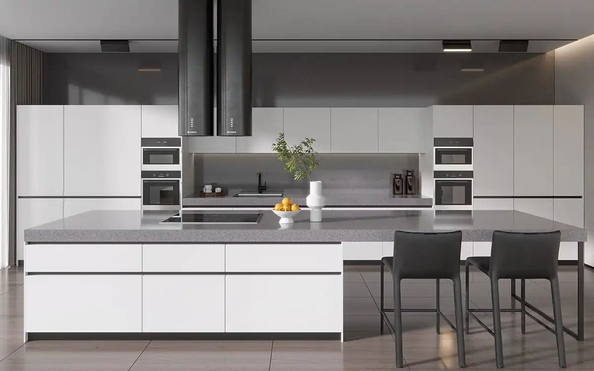 white kitchen island with seating