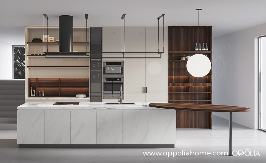 Cream Kitchen Cabinets with White Island