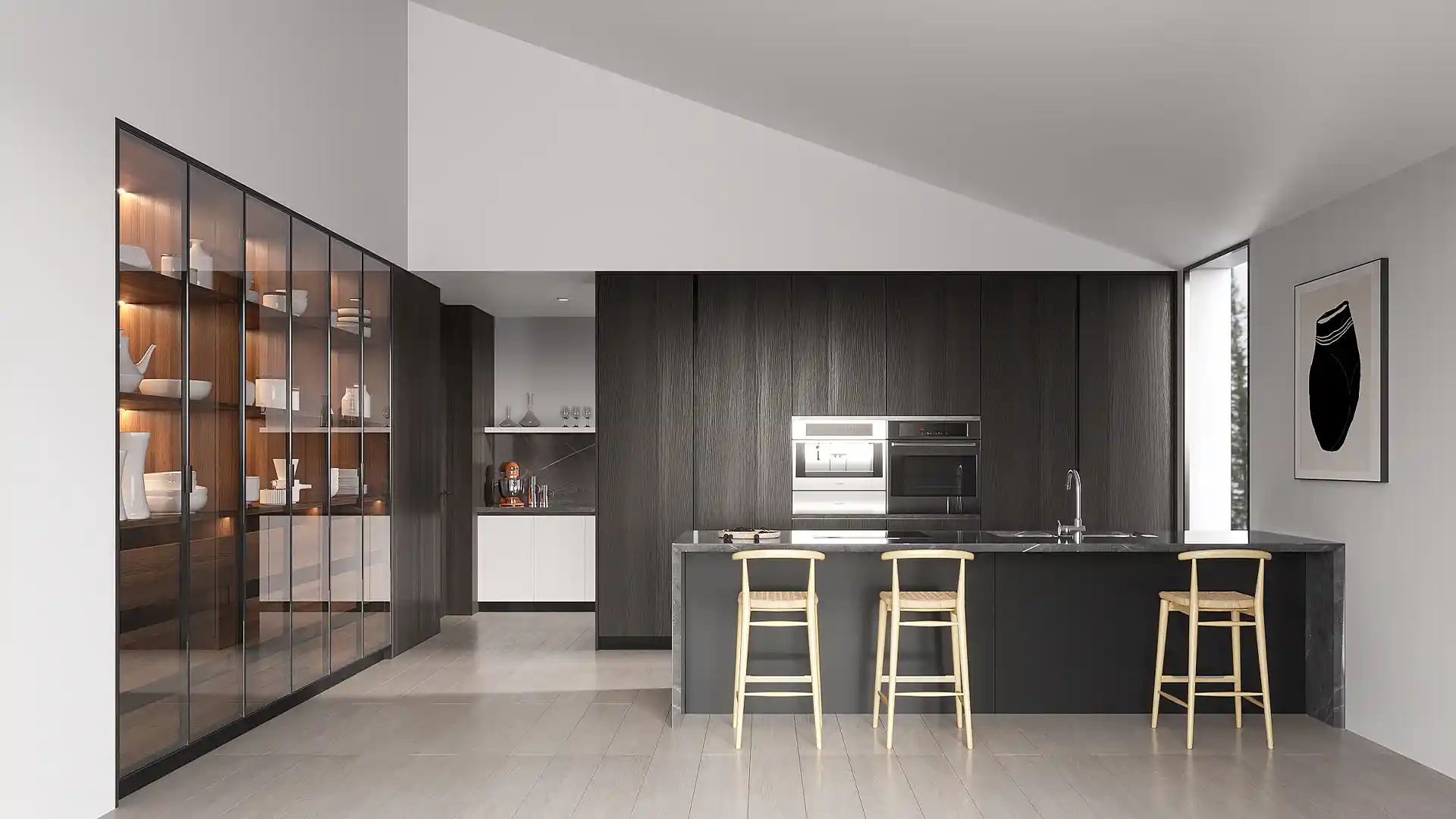 dark stained cabinets