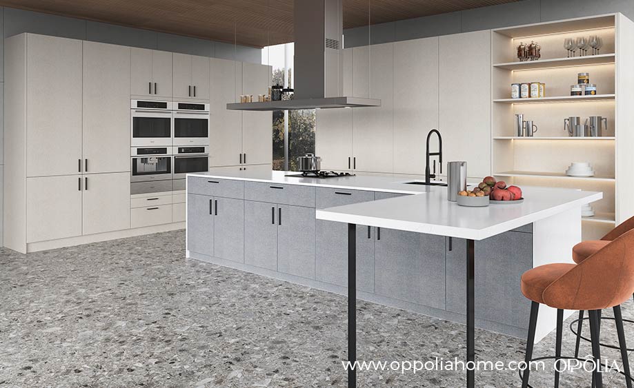 Fabric Beige and Grey Melamine RTA Cabinets