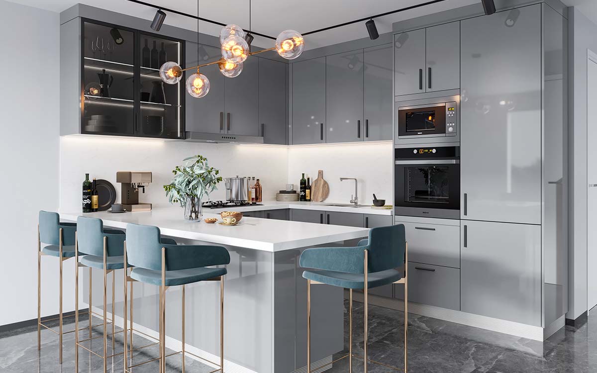 grey flat pack kitchen cabinets