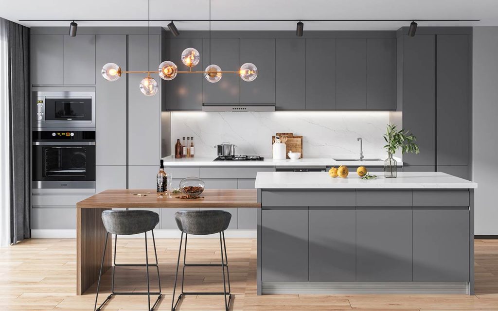 Modern RTA Cabinets in Matte Gray modular kitchen cabinet