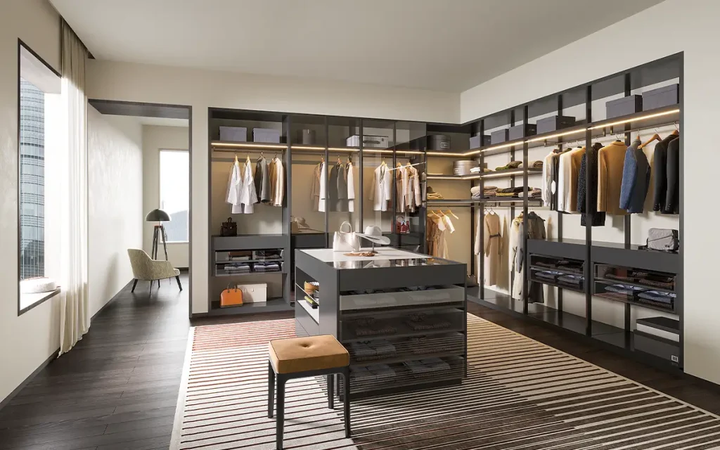 Dark Grey Custom Built-in Closet with Island