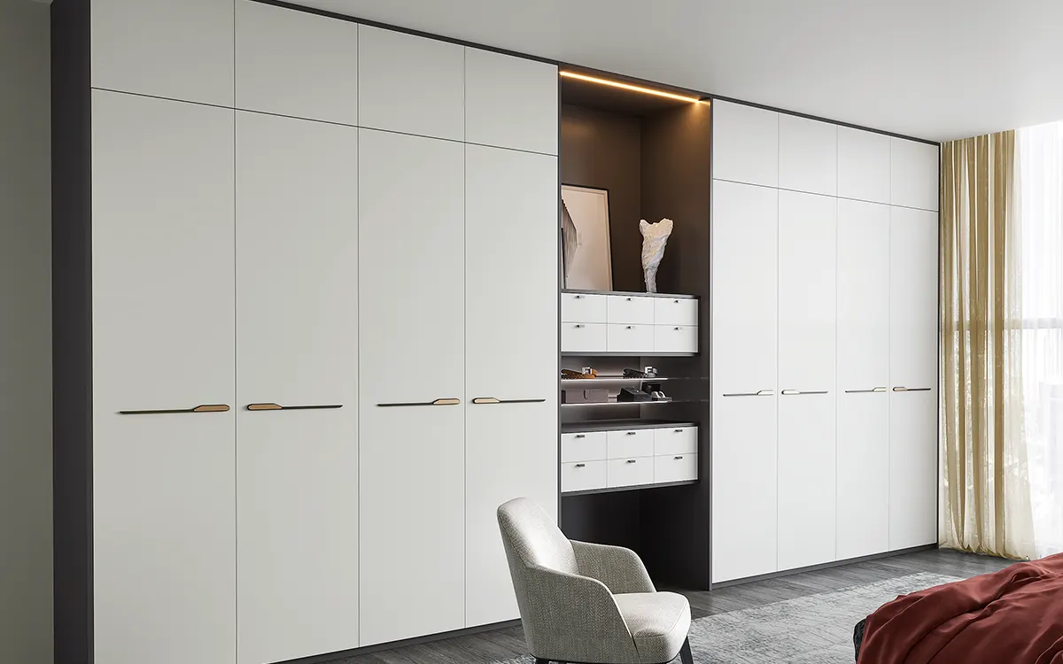 Hinged Wardrobes in Off White and Elephant Grey Hinged Fitted Wardrobes in Off White and Elephant Grey