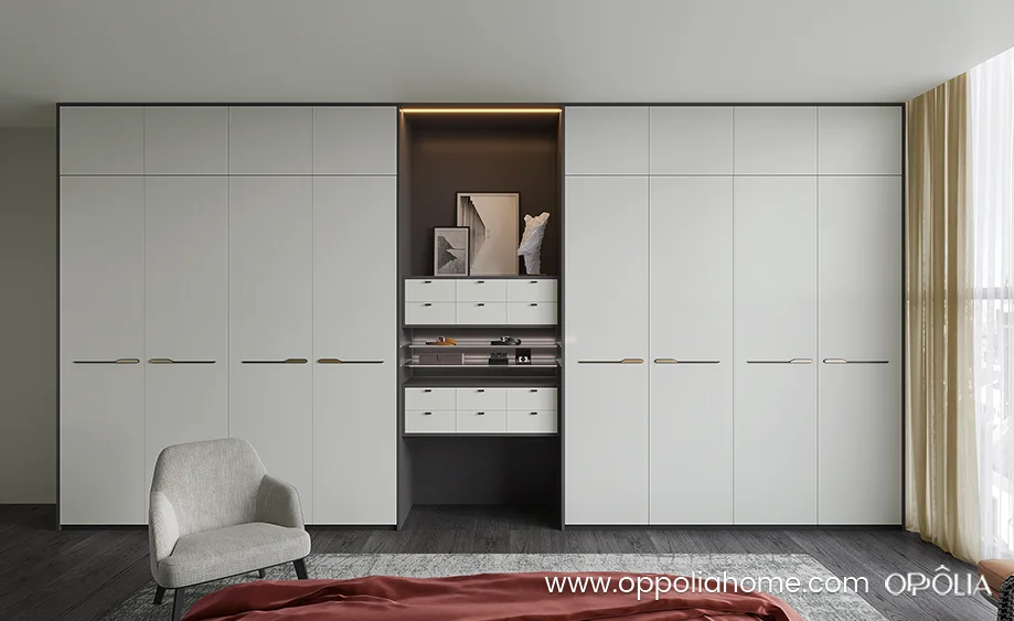 Hinged Fitted Wardrobe in Off White and Elephant Grey | OPPOLIA