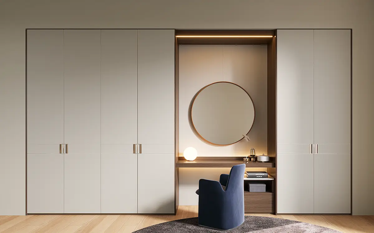 Light Grey Wardrobe in Leather Textured PVC Finish Light Grey Wardrobe in Leather Textured PVC Finish
