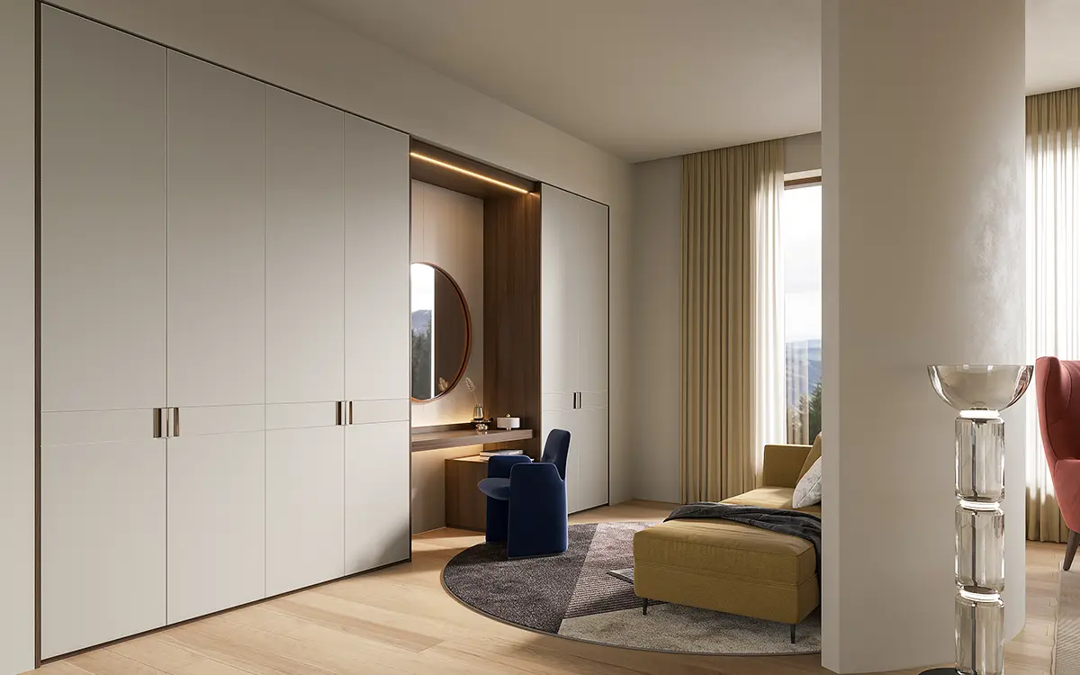Light Grey Wardrobe in Leather Textured PVC Finish Light Grey Wardrobe in Leather Textured PVC Finish