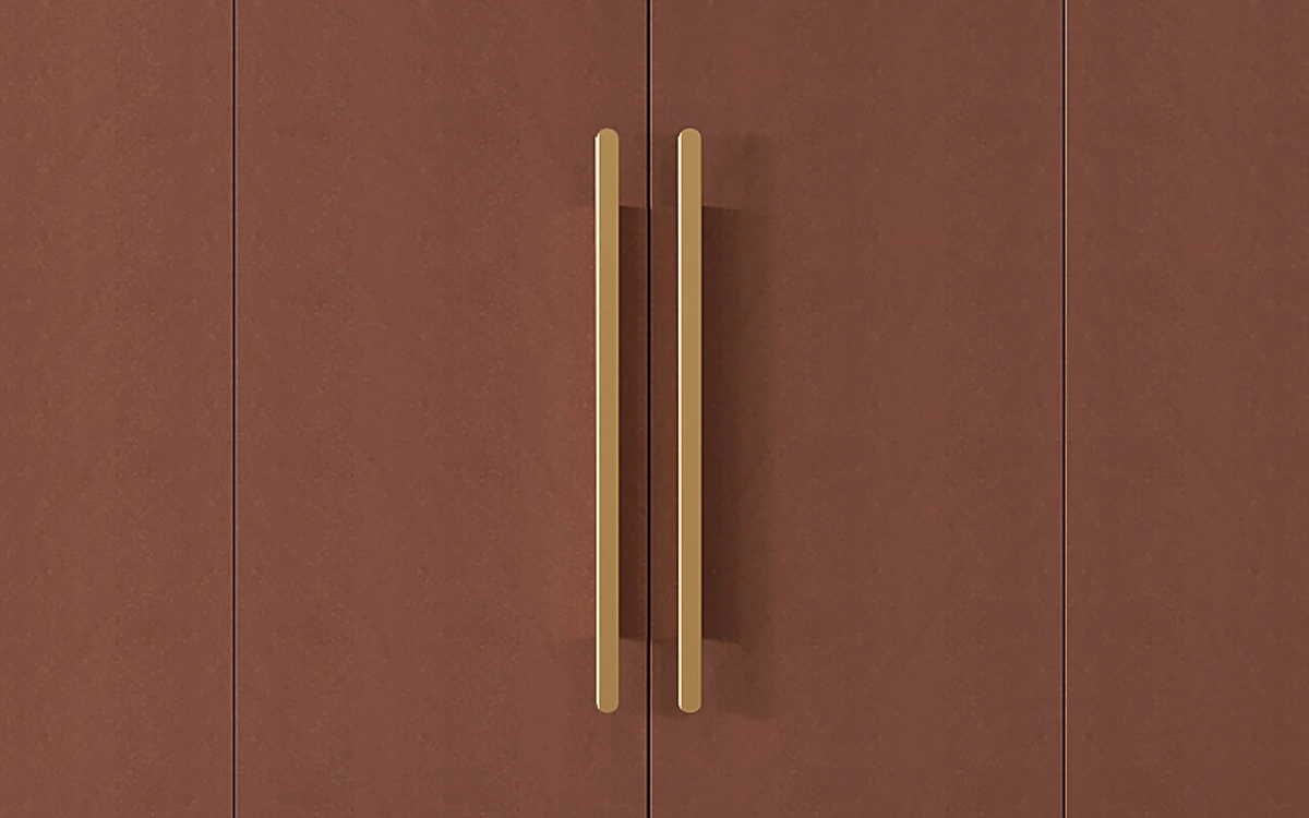 Red Wardrobe with Modern Long Brass Handles Red Wardrobe with Modern Long Brass Handles