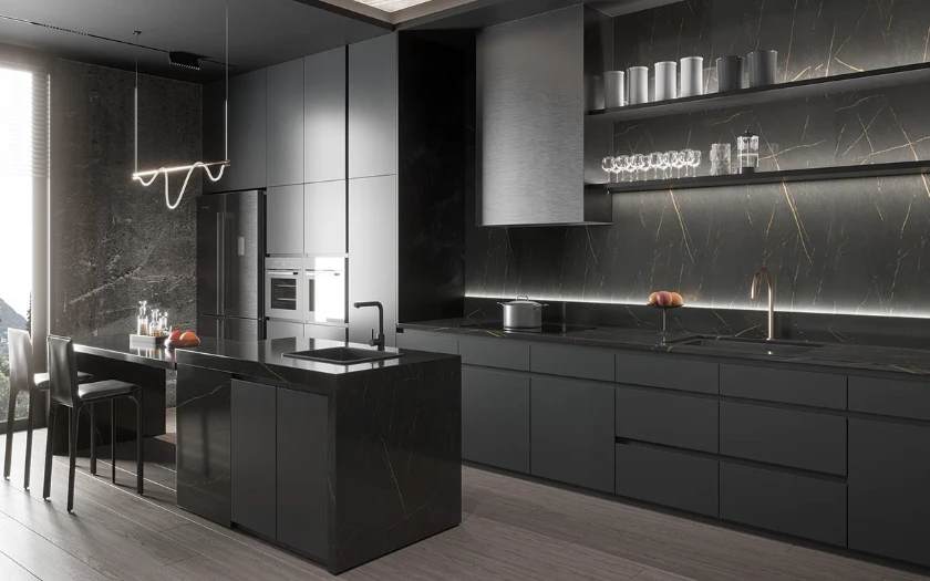 Dark Grey Cabinets with Black Worktop Luxury dark grey kitchen cabinets with black kitchen island marble countertop