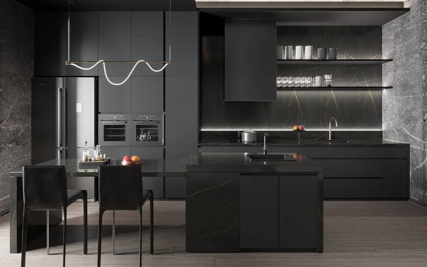 Dark Grey Cabinets with Black Worktop Luxury dark grey kitchen cabinets with black kitchen island marble countertop