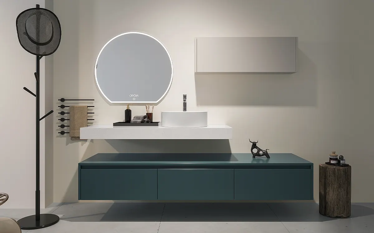 Wall Hung Vanity in Teal Blue Modern Style