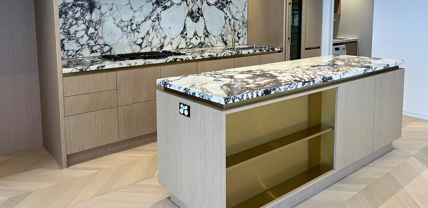 contemporary kitchen with dramatic countertop