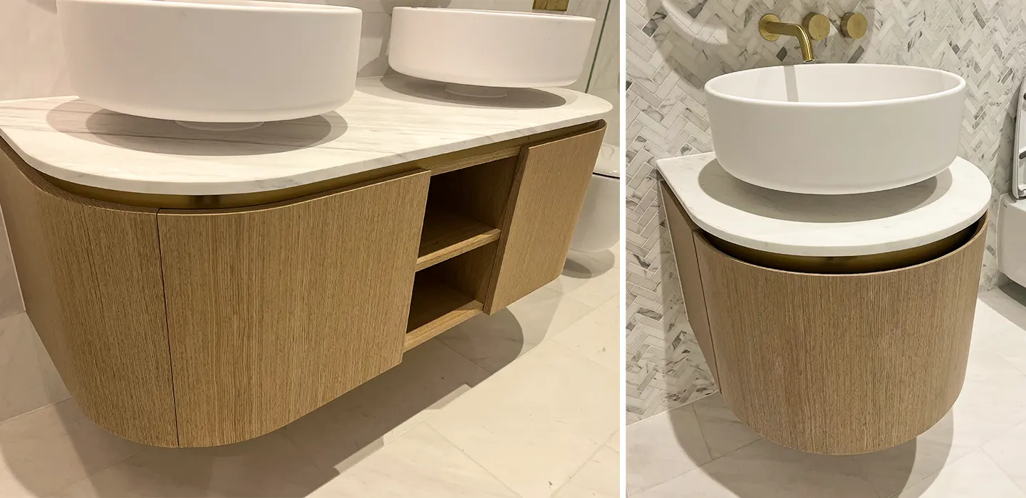 arc shape floating wood vanities