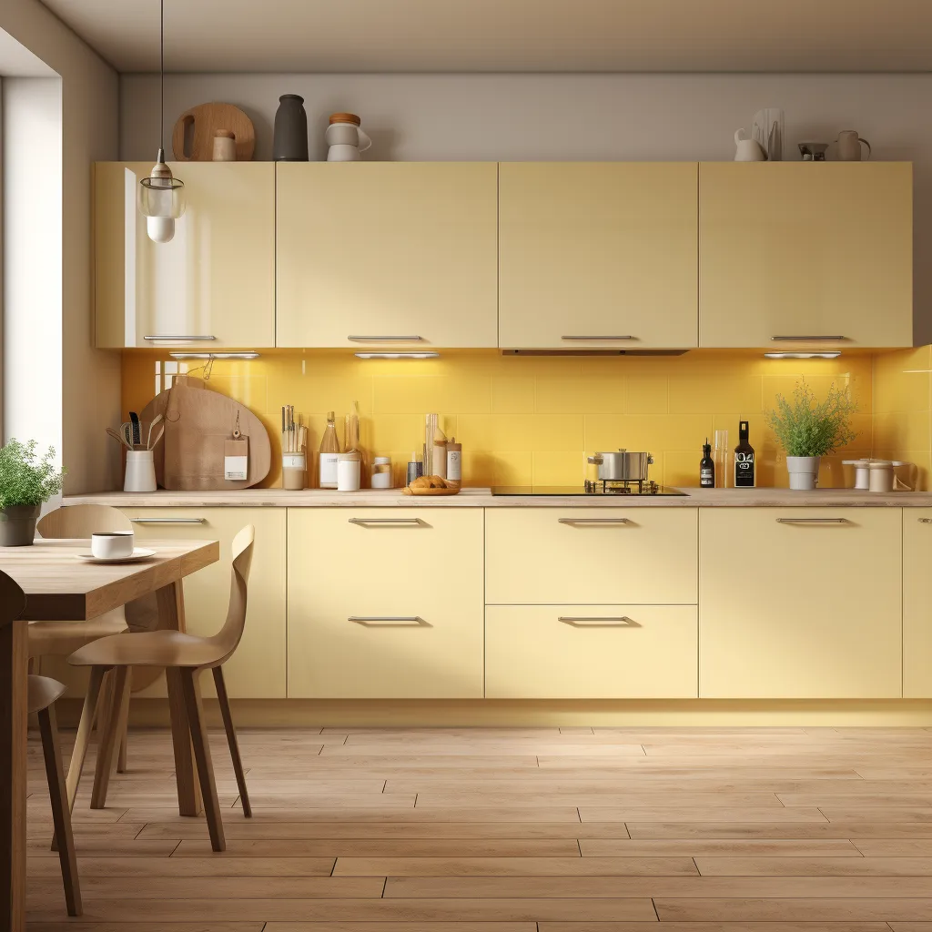 modern pale yellow small kitchen design