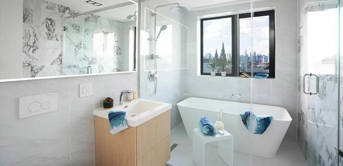 light wood bathroom cabinets for Luxury Condominium Project in New York
