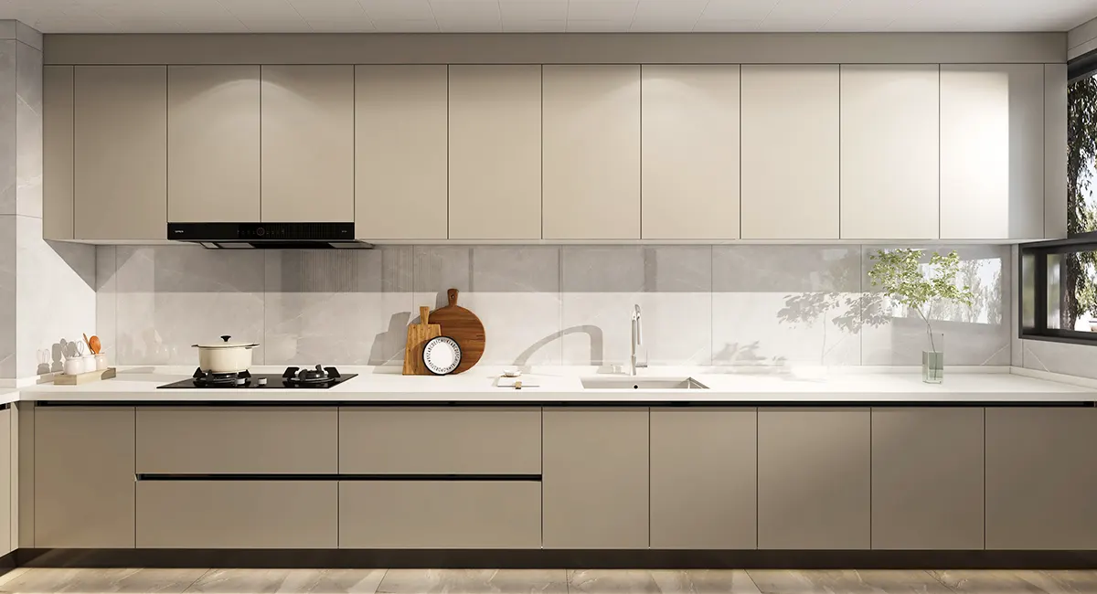 modern eggshell white kitchen cabinets without handles