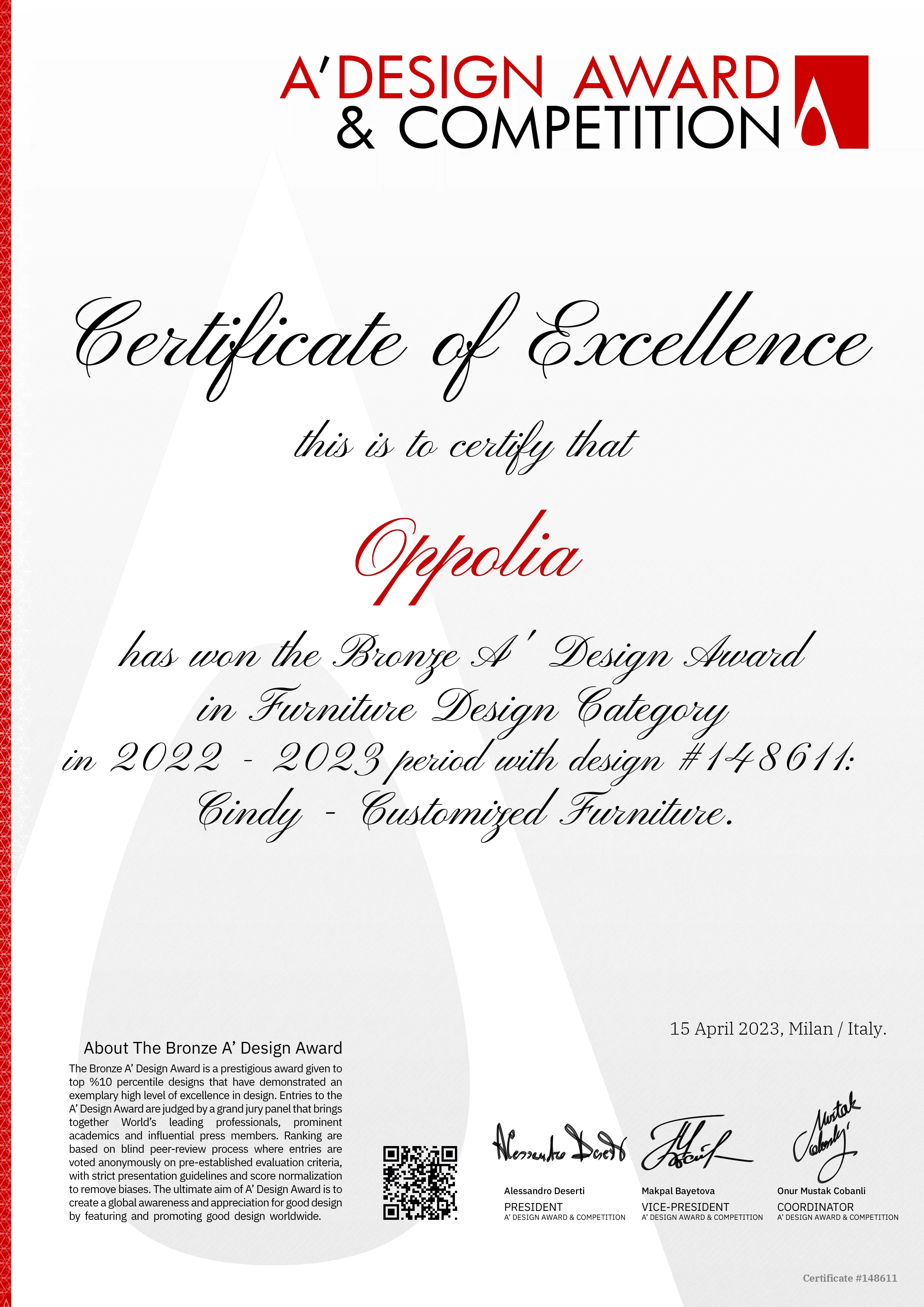 148611-certificate-22-23 A'DESIGN AWARD