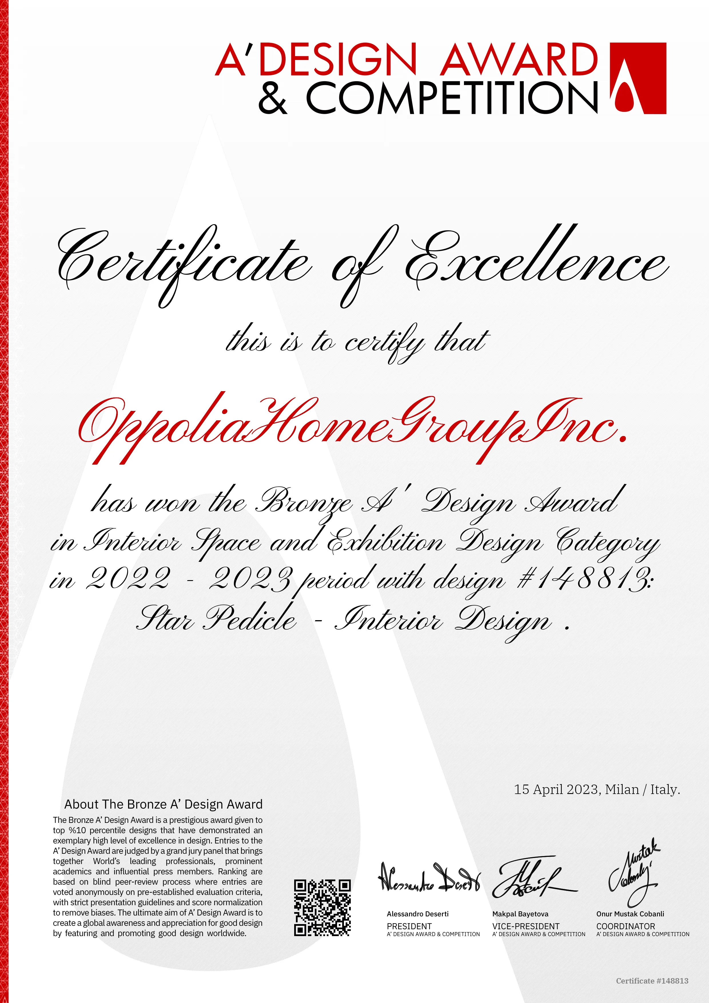 148813-certificate-22-23 A'DESIGN AWARD